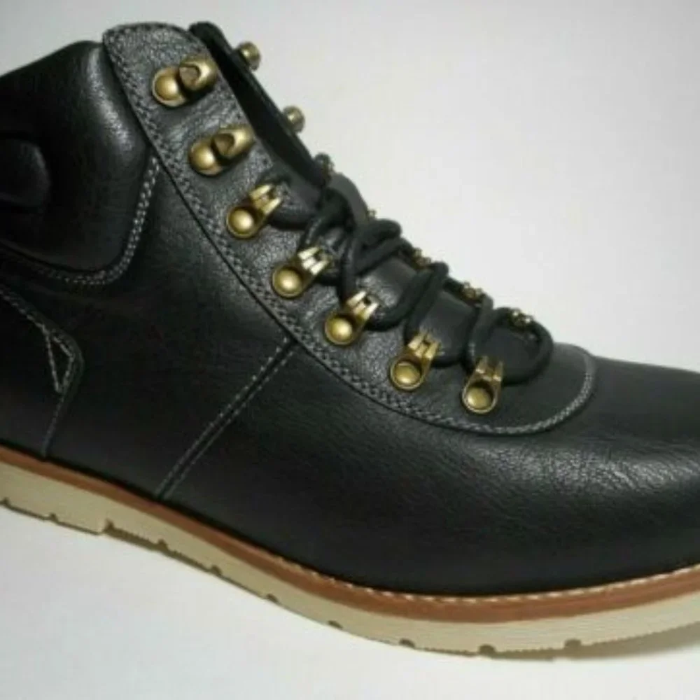 NEW ROUTE 66 Men's Black Tan Lace Up Casual Fashion Chukka Style Boots - Picture 2 of 7